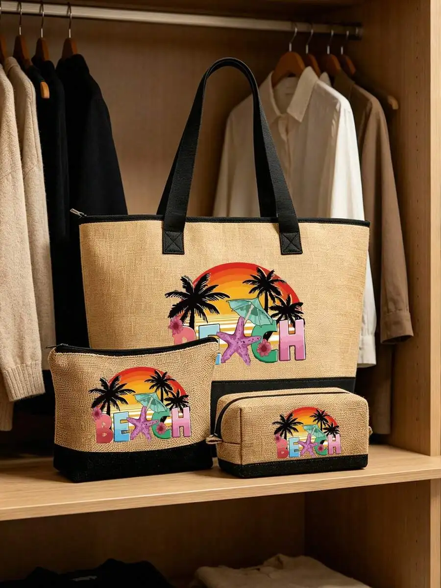 Travel Accessories Pouch For Women - Beach Tote Bag Set With Cosmetic
