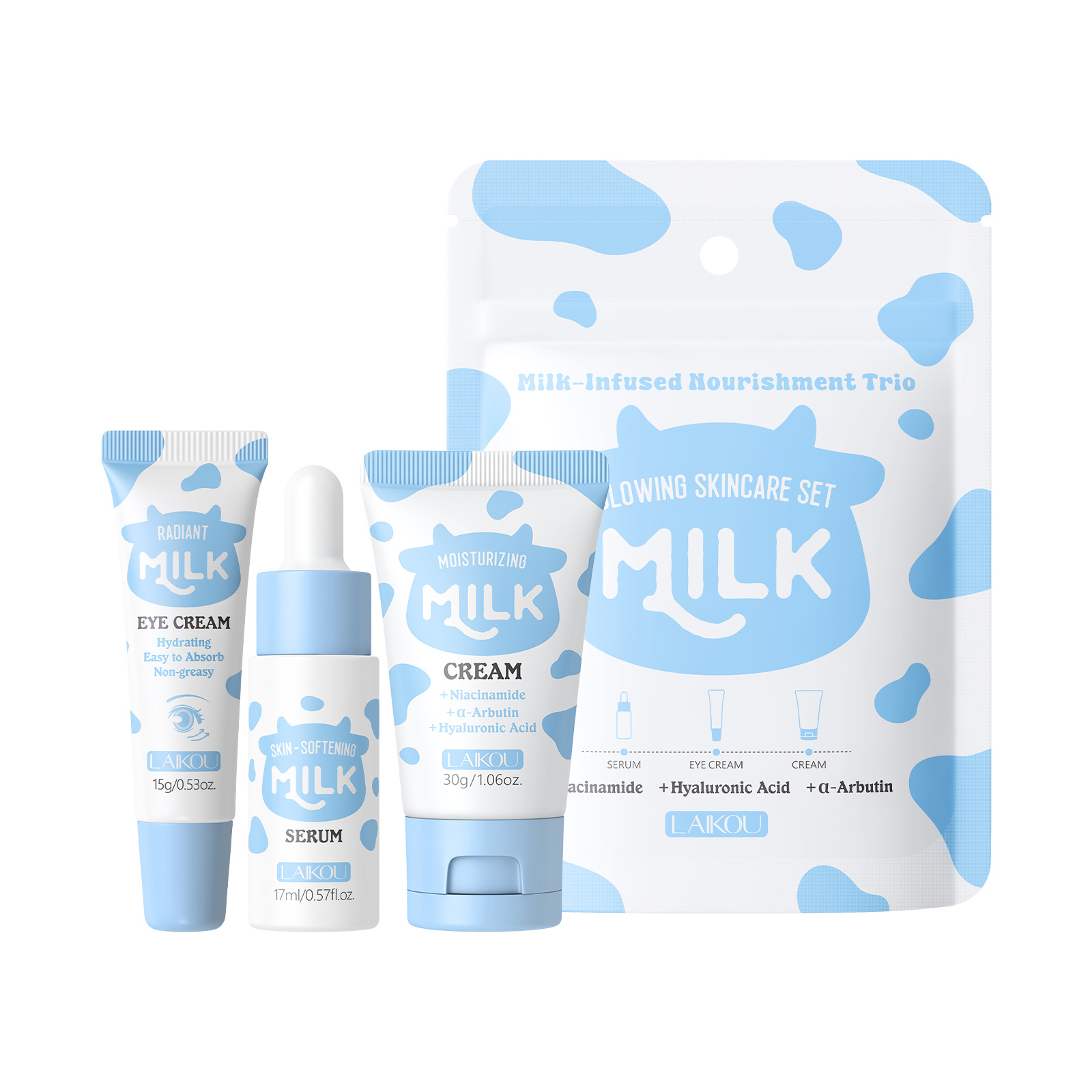 LAIKOU Milk 3Pcs Travel Skinca - đánh giá và giá Travel Accessories Set