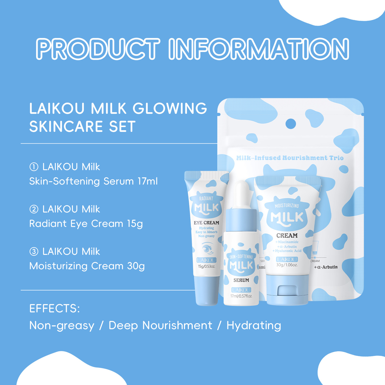 LAIKOU Milk 3Pcs Travel Skinca - đánh giá và giá Travel Accessories Set