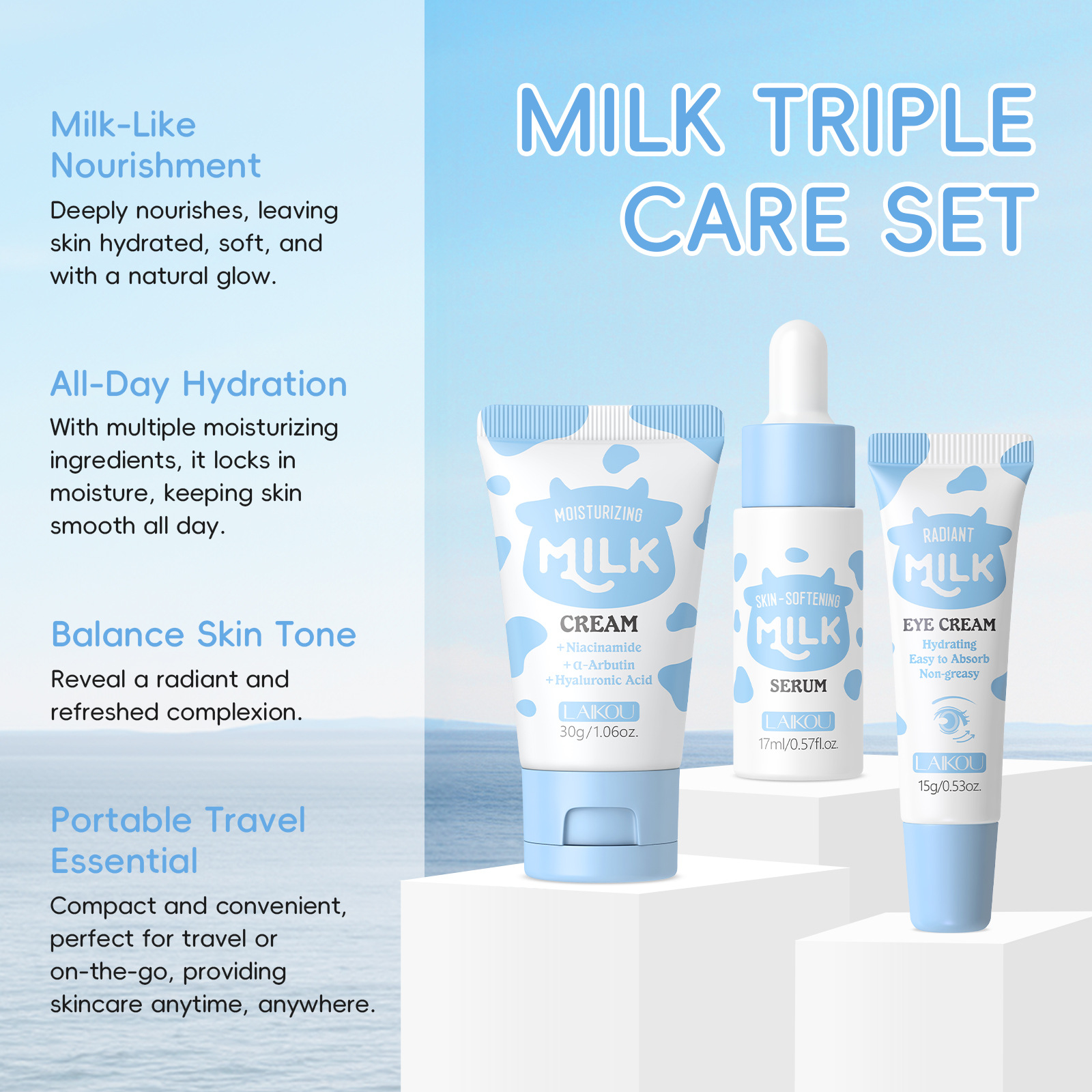 LAIKOU Milk 3Pcs Travel Skinca - đánh giá và giá Travel Accessories Set