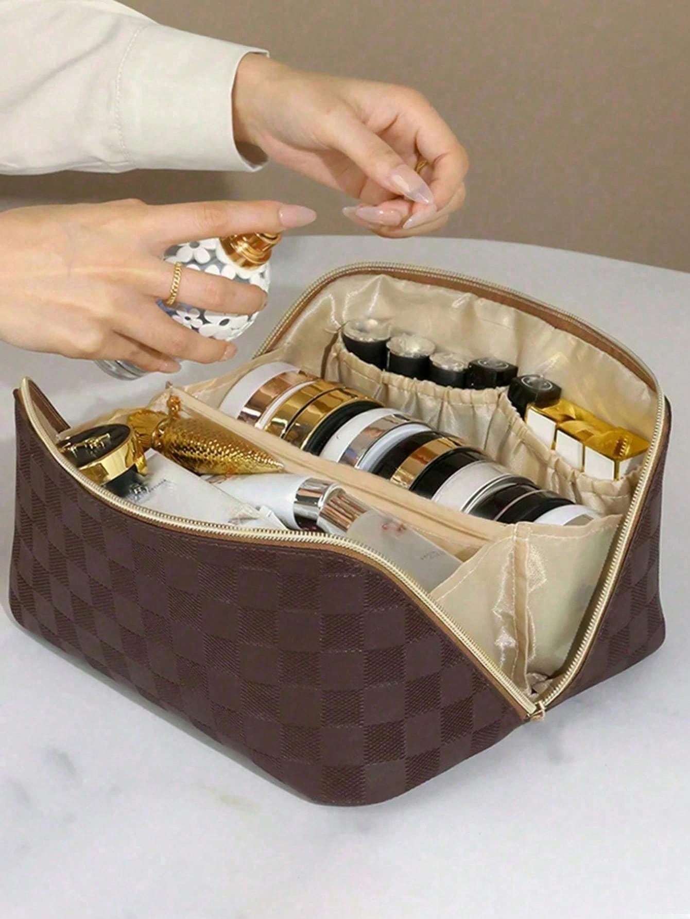 1pc PU Leather Cosmetic Bag, H - đánh giá và giá Travel Accessories Pouch For Women